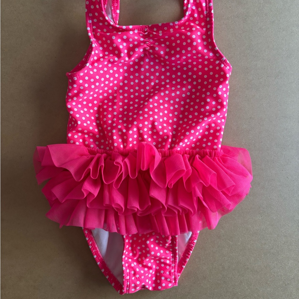 Cat & Jack Pink Swimsuit with White Dots